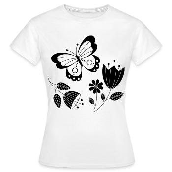 Butterfly with flowers - Women's T-Shirt - white - Front - AI Model Female 172 dark (172cm)