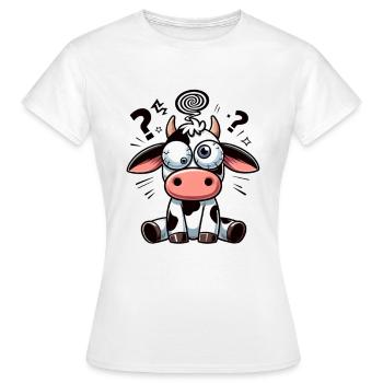 Drôle Vache Confuse Dessin Animé Yeux Écarquillés Maladroits - T-shirt Femme - blanc - Devant - AI Model Female 172 dark (172cm)