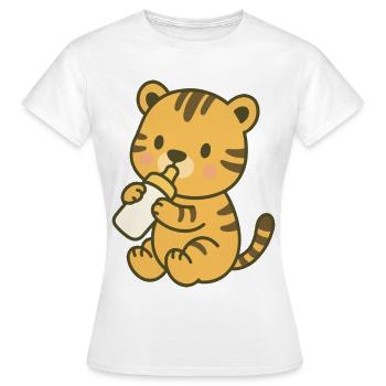Bottle Baby Tiger - Tiger-Baby mit Fläschchen - Frauen T-Shirt - Weiß - Vorne - AI Model Female 172 dark (172cm)