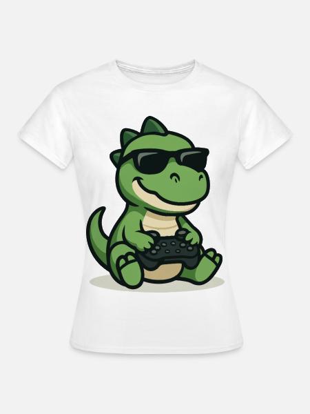 Dino Gamer - Frauen T-Shirt - Weiß