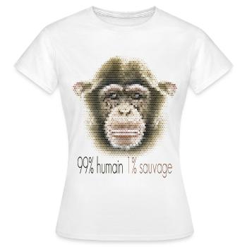 Schimpansengesicht – 99% Mensch 1% Wild - Frauen T-Shirt - Weiß - Vorne - AI Model Female 172 dark (172cm)