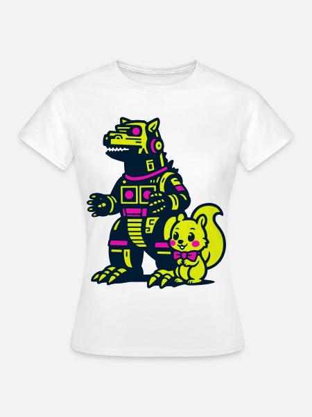 Mecha Drache mit Eichhörnchen - Frauen T-Shirt - Weiß