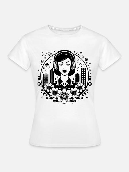frau gesicht – frau, kopfhörer, skyline, platz - Frauen T-Shirt - Weiß