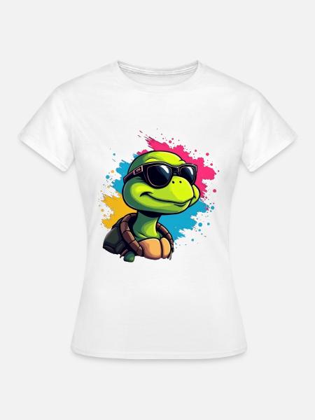 Lässige Turtle mit Sonnenbrille - Frauen T-Shirt - Weiß