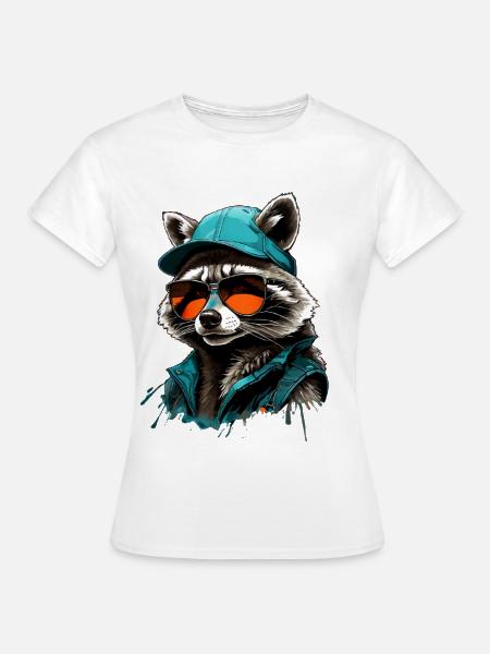 Cooler Waschbär mit Sonnenbrille und Cap - Frauen T-Shirt - Weiß