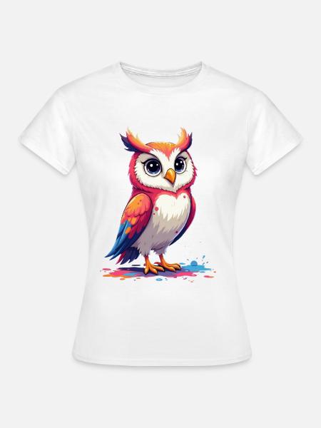 Verspielte bunte Eule Illustration - Frauen T-Shirt - Weiß
