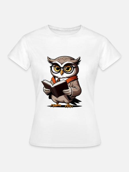 Eule mit Brille und Buch - Frauen T-Shirt - Weiß
