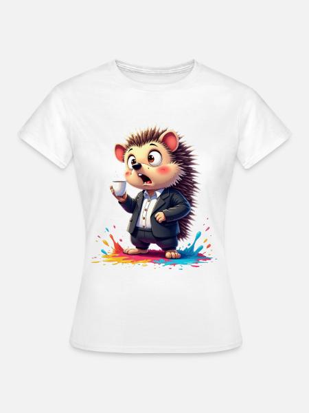 Business-Hedgehog mit Kaffeetasse - Frauen T-Shirt - Weiß