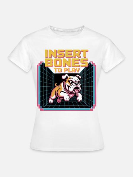 Retro Bulldog Gamer Insert Bones - Frauen T-Shirt - Weiß