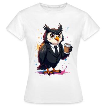 Élégant imprimé hibou dans le style business et café - T-shirt Femme - blanc - Devant - AI Model Female 172 dark (172cm)