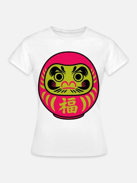 Farbige Daruma mit Glückssymbolen - Frauen T-Shirt - Weiß