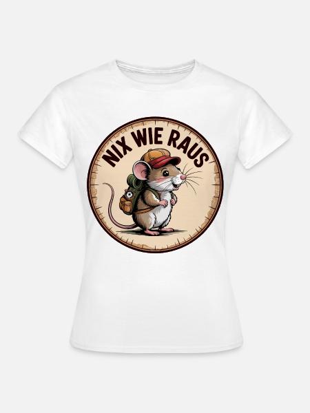 Abenteuermaus mit Rucksack und Hut - Frauen T-Shirt - Weiß
