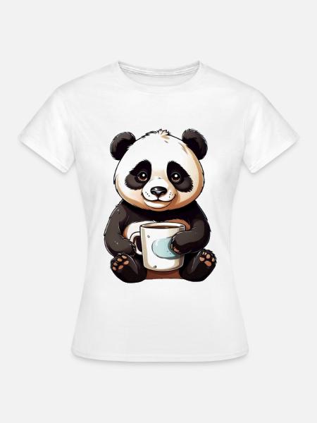 Kuschel-Panda mit Kaffeetasse - Frauen T-Shirt - Weiß