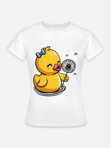 Küken mit Pusteblume und Schleife - Frauen T-Shirt - Weiß
