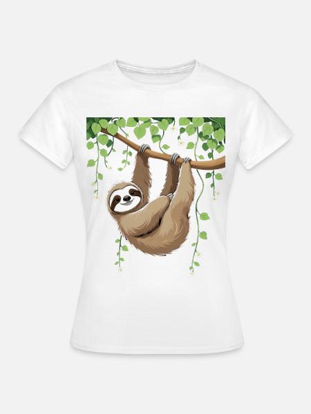 Niedliches Faultier am Baum - Frauen T-Shirt - Weiß