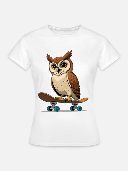 Eule auf Skateboard im Comic-Stil - Frauen T-Shirt - Weiß