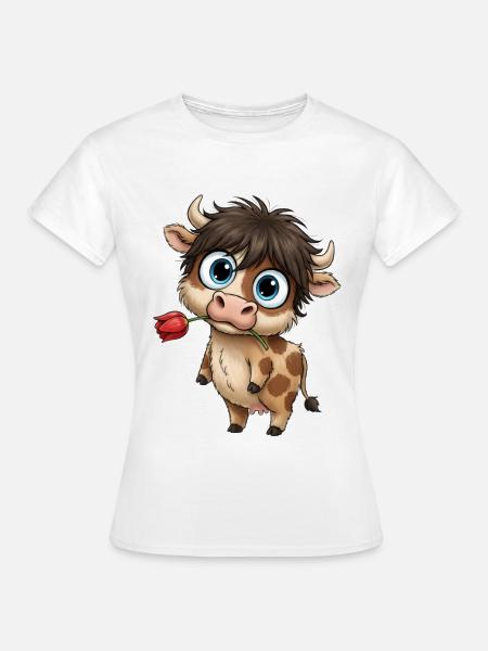 Kuschelige Kuh mit Tulpe - Frauen T-Shirt - Weiß
