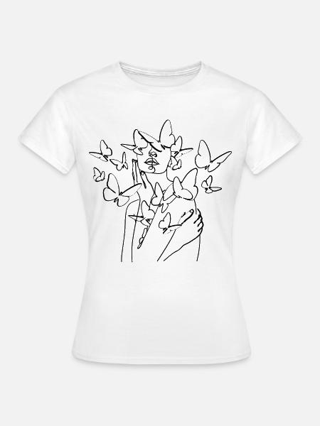 Schwarzsilhouette Linienkunst - Frauen T-Shirt - Weiß