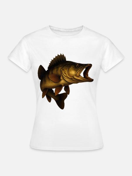 Detaillierter Zander Fisch Illustrativ - Frauen T-Shirt - Weiß