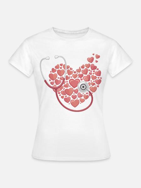 Herzstethoskop Herzen Muster - Frauen T-Shirt - Weiß