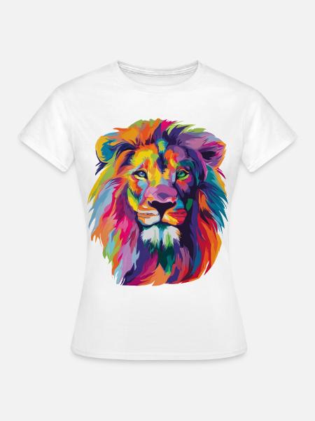 Löwe Bunter Löwenkopf Pop Art - Frauen T-Shirt - Weiß