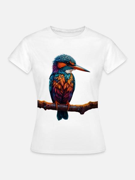 Bunter Eisvogel auf Ast - Frauen T-Shirt - Weiß