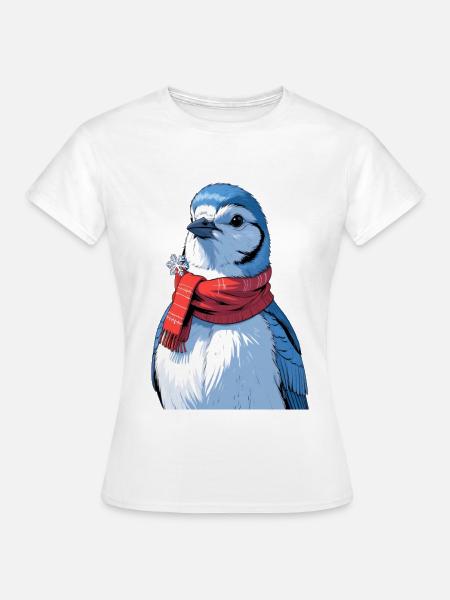 Wintervogel mit rotem Schal - Frauen T-Shirt - Weiß