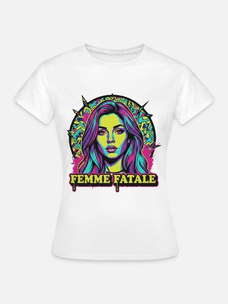 Femme Fatale Neon Pop Art - Frauen T-Shirt - Weiß