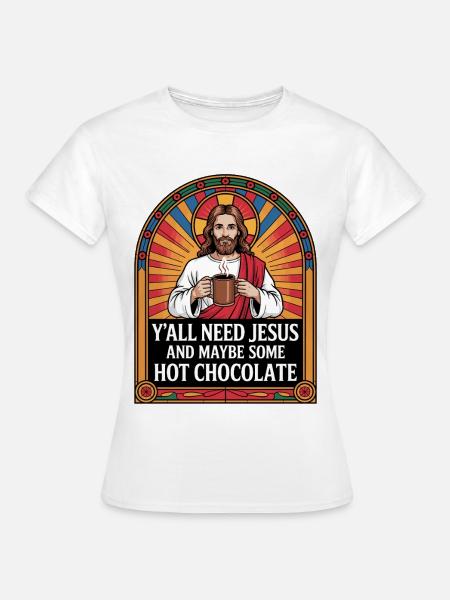 Jesus mit Kaffee und Kakao - Frauen T-Shirt - Weiß