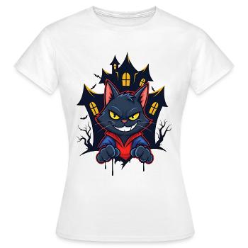 Grinsende Katze vor Spukhaus - Frauen T-Shirt - Weiß - Vorne - AI Model Female 172 dark (172cm)