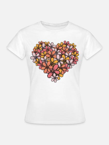 Blütenherz Blumenmuster - Frauen T-Shirt - Weiß
