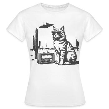 Sonnenbrillenkatze im Wüsten-Retro - Frauen T-Shirt - Weiß - Vorne - AI Model Female 172 dark (172cm)