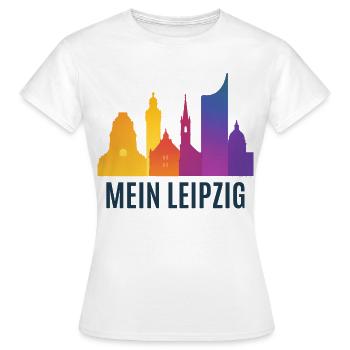 Leipzig Farbverlauf Skyline - Frauen T-Shirt - Weiß - Vorne - AI Model Female 172 dark (172cm)