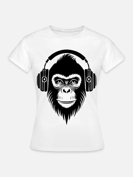 Selbstsicherer Cartoon-Affe mit Kopfhörern Shirt - Frauen T-Shirt - Weiß