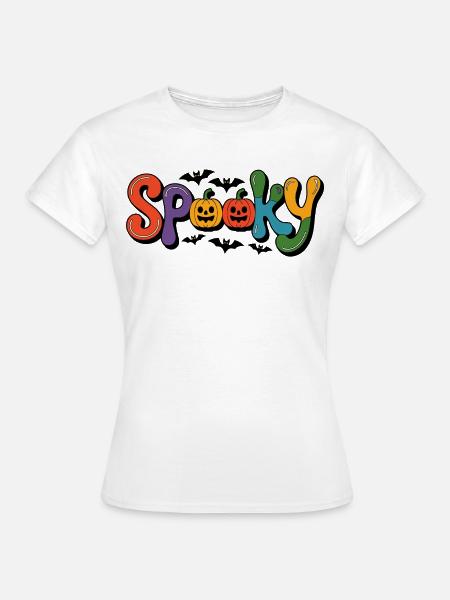 Spooky Schrift mit Kürbisgesichtern - Frauen T-Shirt - Weiß