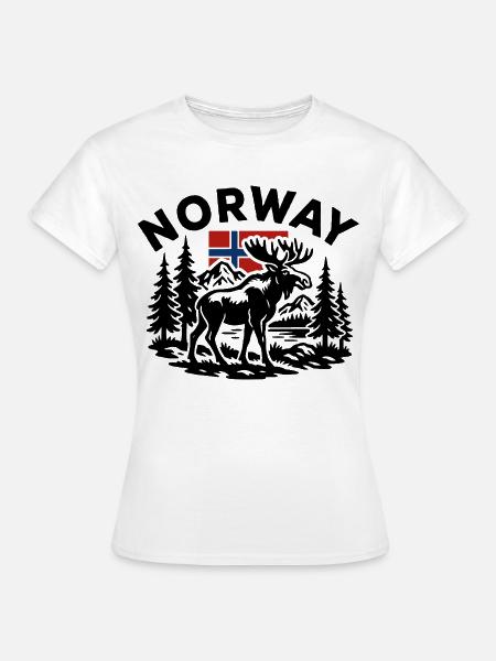 Norwegische Waldlandschaft mit Elch und Flagge - Frauen T-Shirt - Weiß