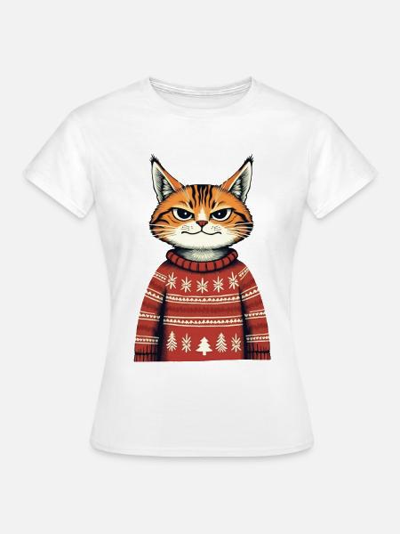 Weihnachtskatze - Frauen T-Shirt - Weiß