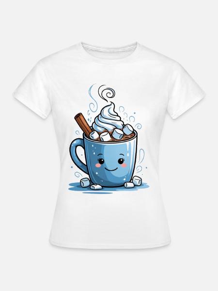 Kuscheliger Kakao-Mug mit Marshmallows - Frauen T-Shirt - Weiß