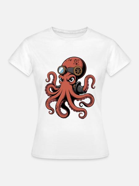 Oktopus Im Steampunk Stil Mit Monokel - Frauen T-Shirt - Weiß
