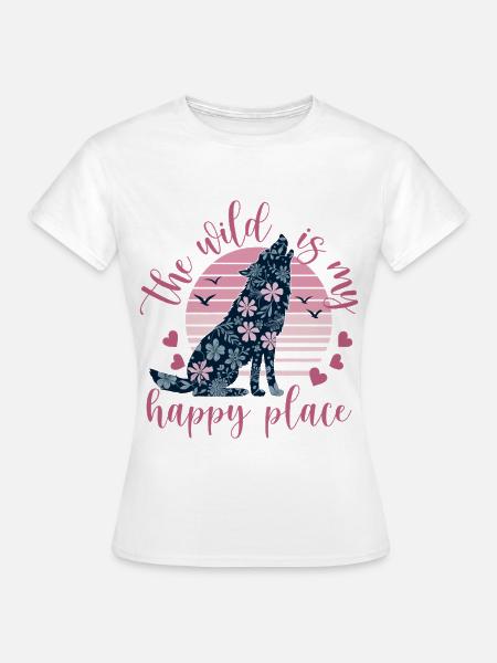 Wilde Wolfensilhouette im Blütenmuster - Frauen T-Shirt - Weiß