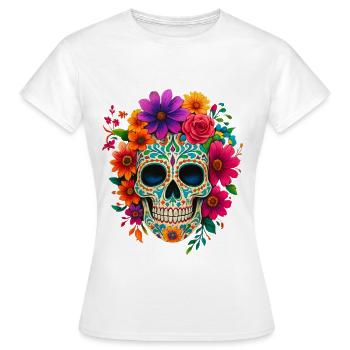 Crâne en sucre coloré avec des fleurs - T-shirt Femme - blanc - Devant - AI Model Female 172 dark (172cm)