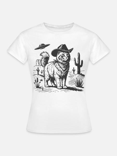 Wüstenkatze mit Cowboyhut - Frauen T-Shirt - Weiß