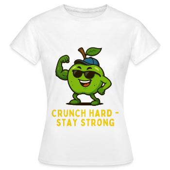 Crunch Hard Stay Strong - Dessin animé Apple - T-shirt Femme - blanc - Devant - AI Model Female 172 dark (172cm)