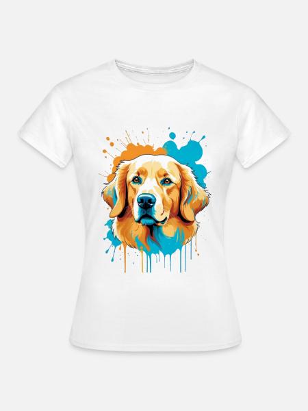 Farbiges Hundeporträt Spritzkunst - Frauen T-Shirt - Weiß