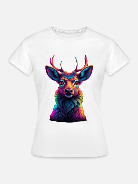 Neonfarbenes Hirschkopf-Porträt - Frauen T-Shirt - Weiß