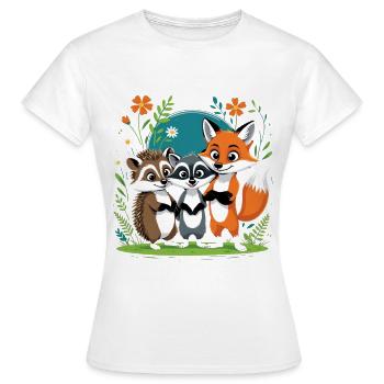 Waldfreunde Trio Fuchs Igel Waschbär - Frauen T-Shirt - Weiß - Vorne - AI Model Female 172 dark (172cm)
