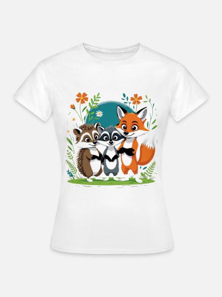 Waldfreunde Trio Fuchs Igel Waschbär - Frauen T-Shirt - Weiß