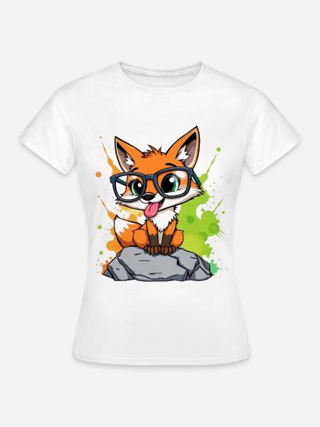 Brillenfuchs auf Stein - Frauen T-Shirt - Weiß