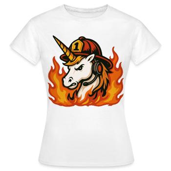 Pompier licorne enflammée - T-shirt Femme - blanc - Devant - AI Model Female 172 dark (172cm)