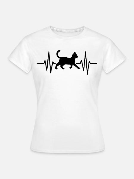 Cat Heartbeat - Minimalistisches Strichzeichnungsdesign für Katze. - Frauen T-Shirt - Weiß